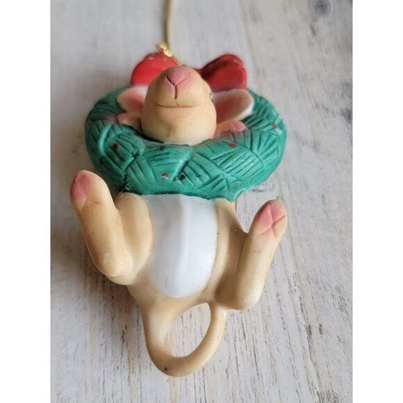 Ceramic wreath hanging Mouse cute ornament Xmas - Picture 2 of 6